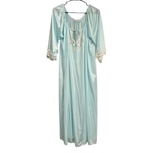 Vintage Saks Fifth Avenue Lace Nightgown with Lace Sleeves Mint Green Size L